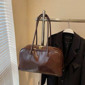 Elegant Commuter Tote Bag Womens Large Capacity Handheld Shoulder Bag Retro Texture 2024 Winter Fashion Soft PU Leather