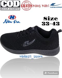 Sepatu Sekolah Merek New Era Hitam Polos All Black