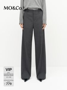 MO&Co. | Straight Full-length High-waisted Color-blocked Trousers