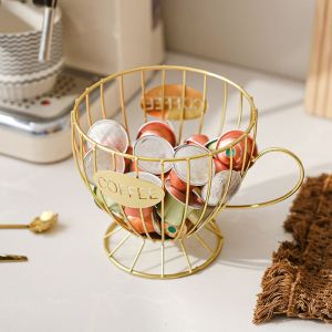 Kitchen Coffee Capsule Holder Coffee Pod Storage Organizer Basket Large Metal Coffee Creamer Container Coffee Cup Storage Holder ﻿
