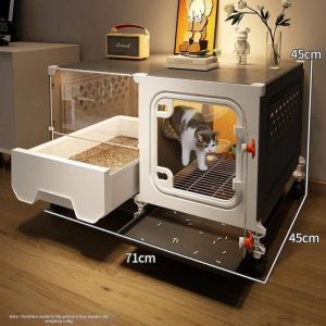 Space-saving Indoor Pet House Cage with Litter Box