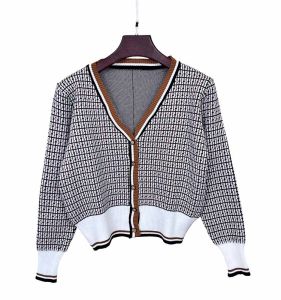 ผู้หญิง คอวี ถัก คาร์ดิเกน ฤดูใบไม้ร่วง สไตล์ใหม่ ลายสก็อต หลวม พรางหุ่น เสื้อโค้ทแขนสั้นแขนยาว ทันสมัย ด้านบน สไตล์เกาหลี