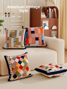 High-End Colorful American Retro Pillow Living Room Sofa Luxury Dopamine Cushion Attractive Pillowcase Bay Window Pillow