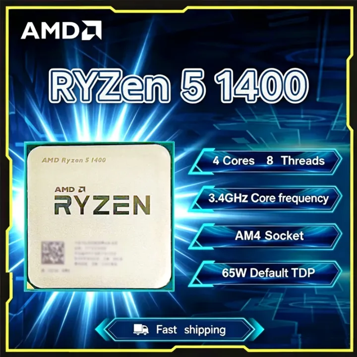 AMD | AMD Ryzen 5 1400 AMD R5 1400 CPU 4-Core 8-Thread 3.4 GHz Unlocked Desktop Processor Socket AM4 Gaming CPU Without Package