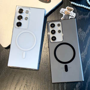 เคสซัมซุง PC แข็งแบบบางพิเศษโปร่งใสสำหรับ เคส Samsung Galaxy S25 S24 S23 S22 Plus Ultra FE บางเฉียบ ป้องกันการตก ไม่เหลือง ป้องกันรอยนิ้วมือ เคสแม่เหล็กคริสตัลมันวาว