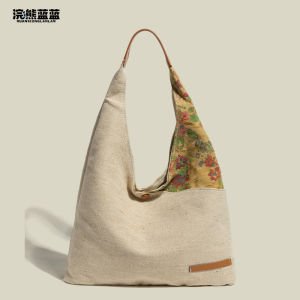 Large Capacity Canvas Shoulder Bag Womens Commuter Tote Bag Underarm Bag American Retro Style Floral Pattern Casual Bag