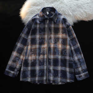 Japanese Style Plaid Shirt Men Trendy Brands Retro Men and Women Couple Loose Easiest for Match High Street Handsome Zipper Cardigan Outerwear