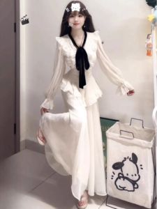 Váy Dài Tay Chữ a Thanh Lịch Kiểu Pháp Váy Voan Thanh Lịch Váy Dài Thon Gọn Thanh Lịch Mùa Thu Đông Váy Dài Chữ a