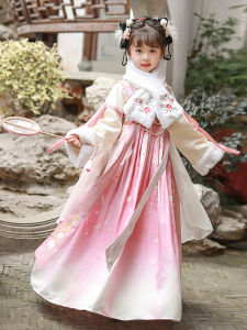 Winter New Style Childrens Hanfu Girls Traditional Costume Thickened Inner Liner Year-End Visit Clothes for Girls