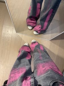 Retro High Waist Wide Leg Denim Jeans Graffiti Vibe American High Street Design Spring Autumn Style Trendy Hiphop Pants