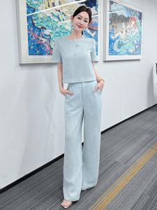 SHANGSHA | Elegant Luxurious Blue Suit Pants