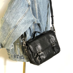 Highly Recommended! First Layer Cowhide Small Bag Skeleton-Skin Casual Handmade Leather Mens Bag Shoulder Messenger Bag Horizontal Messenger Bag