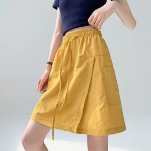 XINGJUSHE | Womens Pink Workwear Shorts High Waist Loose A-line Ice Silk Quick-drying