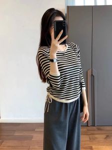 French Stripe Knitted Sweater Women Early Spring Autumn Design Sensibility Niche Fashion Anti-Aging Inner Wear Base Top