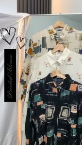 DEEM Korean sweet floral Shirt Women Loose Printing Blouse Long Sleeve Women Kemeja Wanita