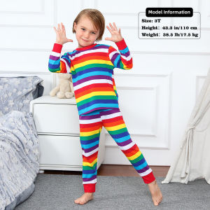 Cotton Pajama for Kids Stripe for Baby Boy Long Sleeve Christmas Sleepwear Girls Red White Striped Clothes 2-10 Years Old Rainbow Set 2 PCS