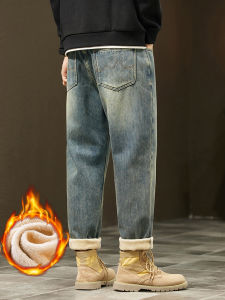 Retro Loose Winter Fleece Jeans Mens Warm Thicken Fashion Casual Denim Pants Comfortable Plush Velvet Thermal Male Trousers