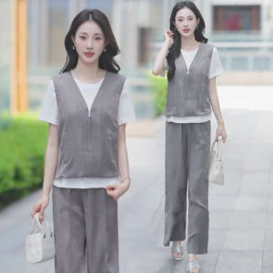 YOUFAN | Faux Two-Piece Set Shorts and Wide Leg Pants