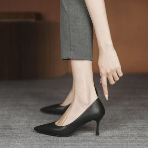 Professional Womens High Heels Soft Bottom Thin Heel Commute Interview Etiquette Class Formal Black Work Shoes Leather Shoes