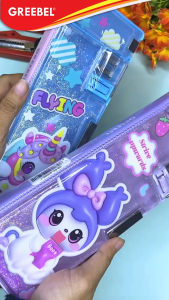 GREEBEL Kotak Pensil Magnet Multifungsi Glitter Air Karakter (81009) / Tempat Pensil Serutan Lucu / Pencil Case / Pensil Bag Anak Glitter Sekolah