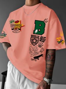 ใหม่ผู้ชายฤดูร้อนบรูคลินออกแบบพิมพ์ระบายอากาศรอบคอเสื้อยืดกลางแจ้งสไตล์สตรีท TOP