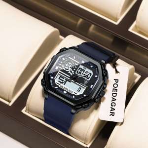 นาฬิกา POEDAGAR สำหรับผู้ชายหรูหราสแตนเลสสตีลผู้ชายนาฬิกากันน้ำวันที่สัปดาห์นาฬิกาข้อมือควอตซ์ธุรกิจแบบดั้งเดิม