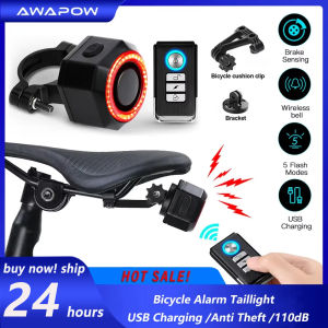 Awapow Bicycle Alarm Remote Control Bike Anti Theft Alarm USB Rechargeable 110dB Motorcycle Bicycle Detector Alarm With Bracket
