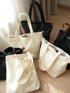 Large Canvas Shoulder Bag Pure Cotton Handbag Commuter Backpack Student Homework Bag Soft Foldable Water Washable Casual