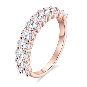 3.3CTTW Moissanite Wedding Band for Women Oval Cut D Color VVS1 Clarity Half Eternity Ring S925 Sterling Silver 18K Rose Gold