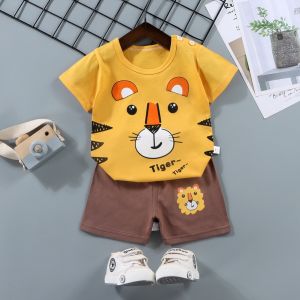 Pure Cotton Short Sleeve Childrens Set Summer Cartoon T-Shirt Shorts for Boys And Girls Baby Toddler Kids Ensemble Deux Pièces