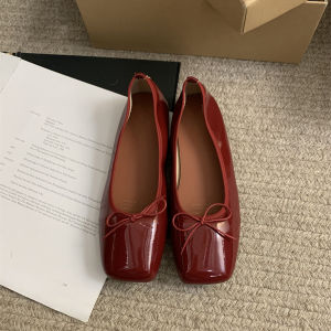 Nữ Nông Giày Đơn Mới Mùa Xuân Mùa Thu Phong Cách Hàn Quốc Sơn Da Đầu Vuông Cổ Tích Đế Mềm Flat