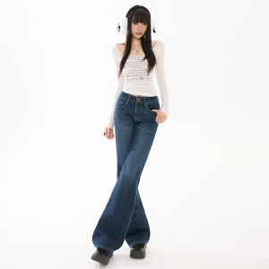 Quần Jeans Ống Loe Cạp Lửng Phong Cách Retro Mỹ Cho Nữ Quần Jeans Ống Loe Ôm Dáng Ôm Vừa Vặn Thường Ngày Quần Dài Đến Sàn