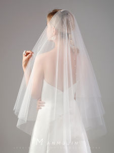 Bride Short Double Layer Pearl Wedding Dress Headpiece Soft Net Simple Style Wedding Photography Prop Elegant Sensation