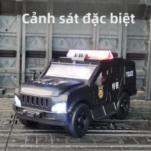 Đồ Chơi Mô Hình Xe Cảnh Sát Hợp Kim Metal Alloy Jeep Off-Road Sound Light Real Voice Bom Tấn Xe Mô Hình Tĩnh Đồ Chơi Trẻ Em