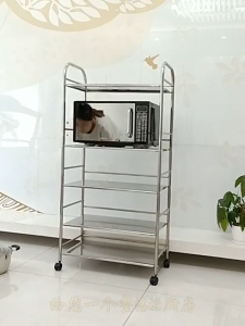 Thickened Kitchen Storage Cabinet Rack 3/4 Layer Microwave Oven Rack Stainless Steel Storage Organizer Rack Dish Plate Rack Spice Rack Strong Load Bearing Save Space