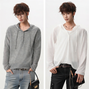 izzue | American Style Summer Breathable Casual Loose Hooded Long Sleeve T-Shirt