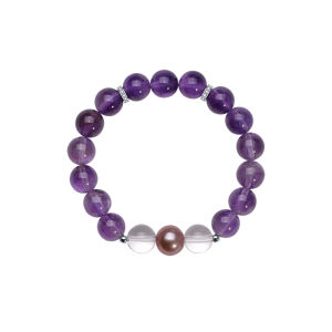 Freshwater Pearl Amethyst Silver Bracelet 10-11mm