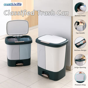 JustLiving 20L/30L Wet and Dry Kitchen Trash Waste Garbage Segregation Trash Bin with Cover Pedal Pressed-Type Segregation Trash Bin Large Capacity Garbage - Separate Inner Bucket with Carry Handle