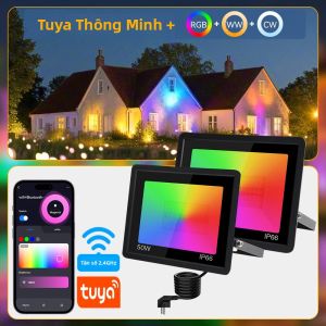 Đèn Pha LED Thông Minh TUYA RGB Điều Khiển Bằng Ứng Dụng 50W 100W Chống Nước IP66 Chiếu Sáng Ngoài Trời Sân Vườn Kết Nối WIFI