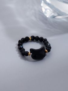 น่ารักแมวลูกปัดแหวนผู้หญิงสีดําสีขาวหัวแมวอาหารแหวนนิ้ว Ins Niche ของขวัญสําหรับเพื่อนที่ดีที่สุดนักเรียนอเนกประสงค์