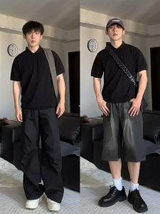 Black Polo Shirt Short Sleeve Men Summer Handsome High-End Shirt Collar T-Shirt Mature Steady Mens Wear Mid-Sleeve Inner Wear