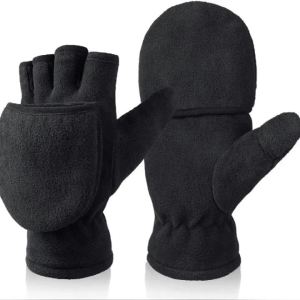 Winter warm Gloves Fingerless Convertible Thermal Mittens Gloves Windproof Polar Fleece Warm men women double-layer Flap Gloves