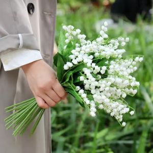 Polocat 10Pcs Lily of The Valley Plastic Flower Wedding Bouquet Garden Artificial Bellflower Household Vase Table Party DIY Decoration