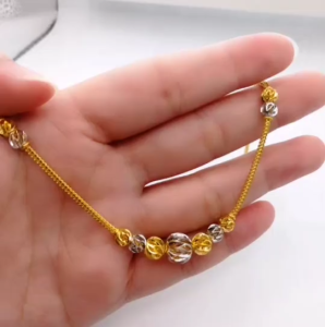 Rantai Leher Choker Belut Biji 2 Tone 10.76g Emas 916 Yon Hing