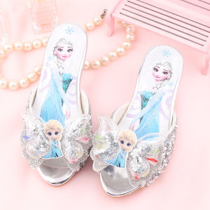 Princess Shoes for Girls Soft Bottom Leather Shoes Frozen Elsa Childrens High Heel Shoes Evening Party Performance Shoes Home Sandals