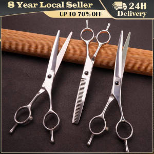 Grooming Scissors for Dogs Cats Flat Cut Safety Round Tips Curved Blade Scissor Sharp Hairdressing Pet Cough Scissors