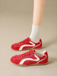 Josiny | Retro Magenta Magic Tape Leather Sneakers