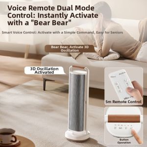 Bear | Bear Tower Type Electric Heater Quick Heating Standing Fan for Home Use Small Bear Warm Air Conditioner Desktop Heating Fan