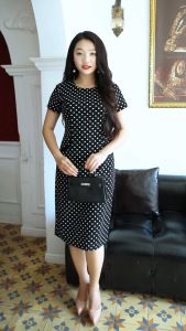 Đầm Suông Chấm Bi Siêu Gọn Dáng DL248