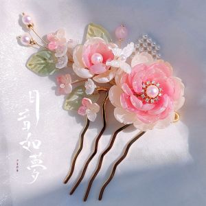 Limited Edition Hanfu Hair Accessories Peony Flower Lacquerware Fairy Wedding Headwear Comb Original Design Organic Glass